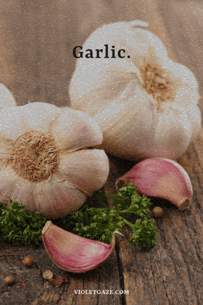 garlic and cloves on table vintage