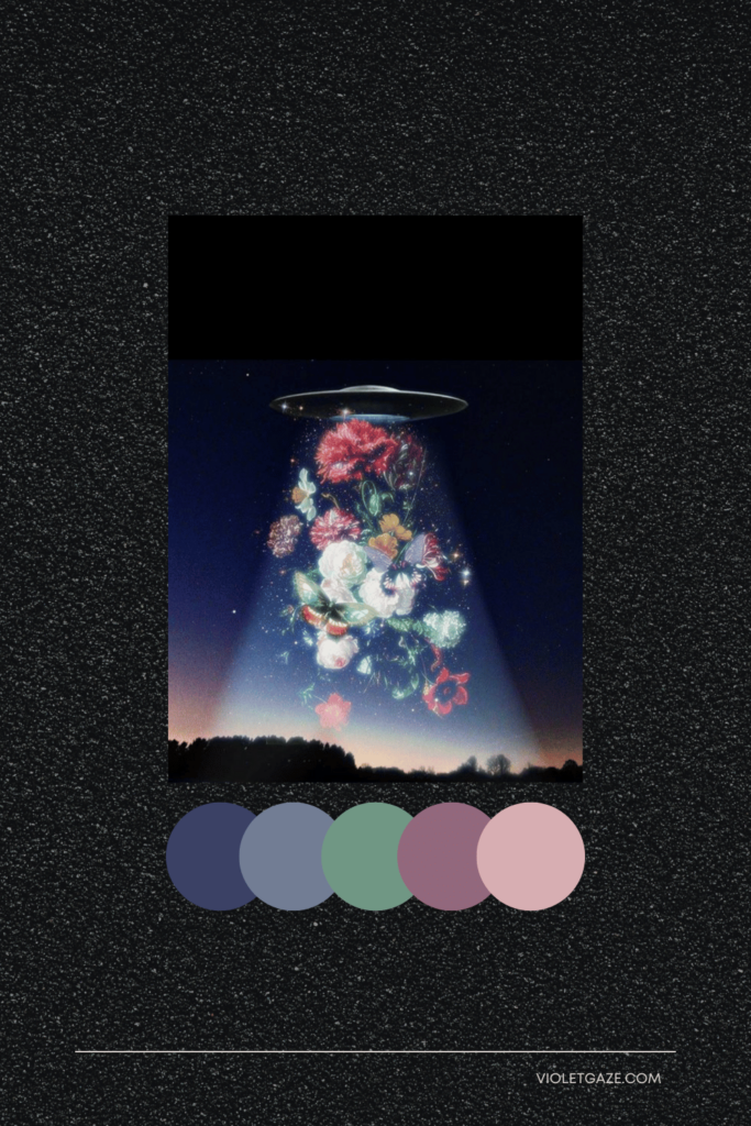 cottagecore color palette UFO light full of flowers