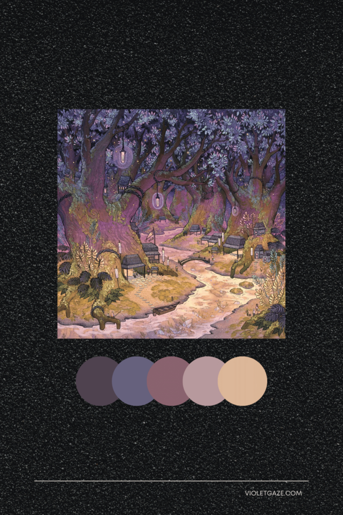 cottagecore color palette purple and green