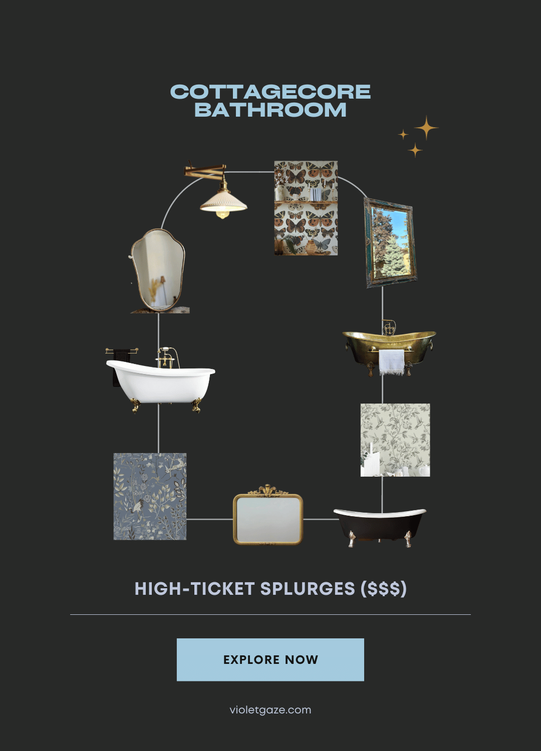 cottagecore bathroom splurges clawfoot tubs peel and stick