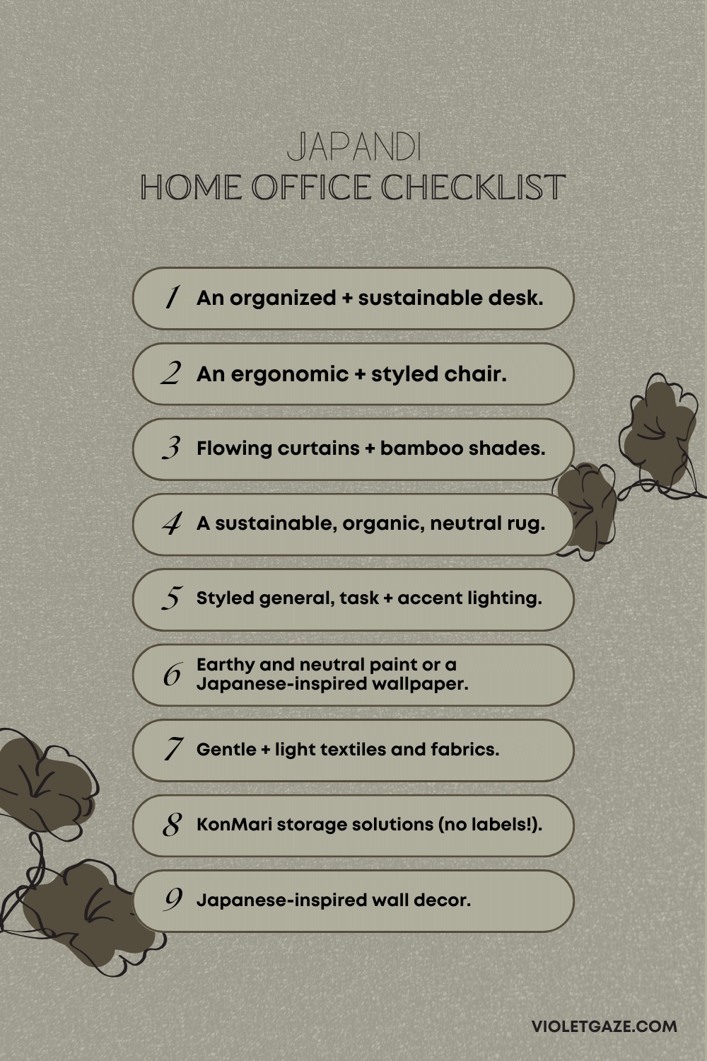 japandi office checklist graphic with flowers