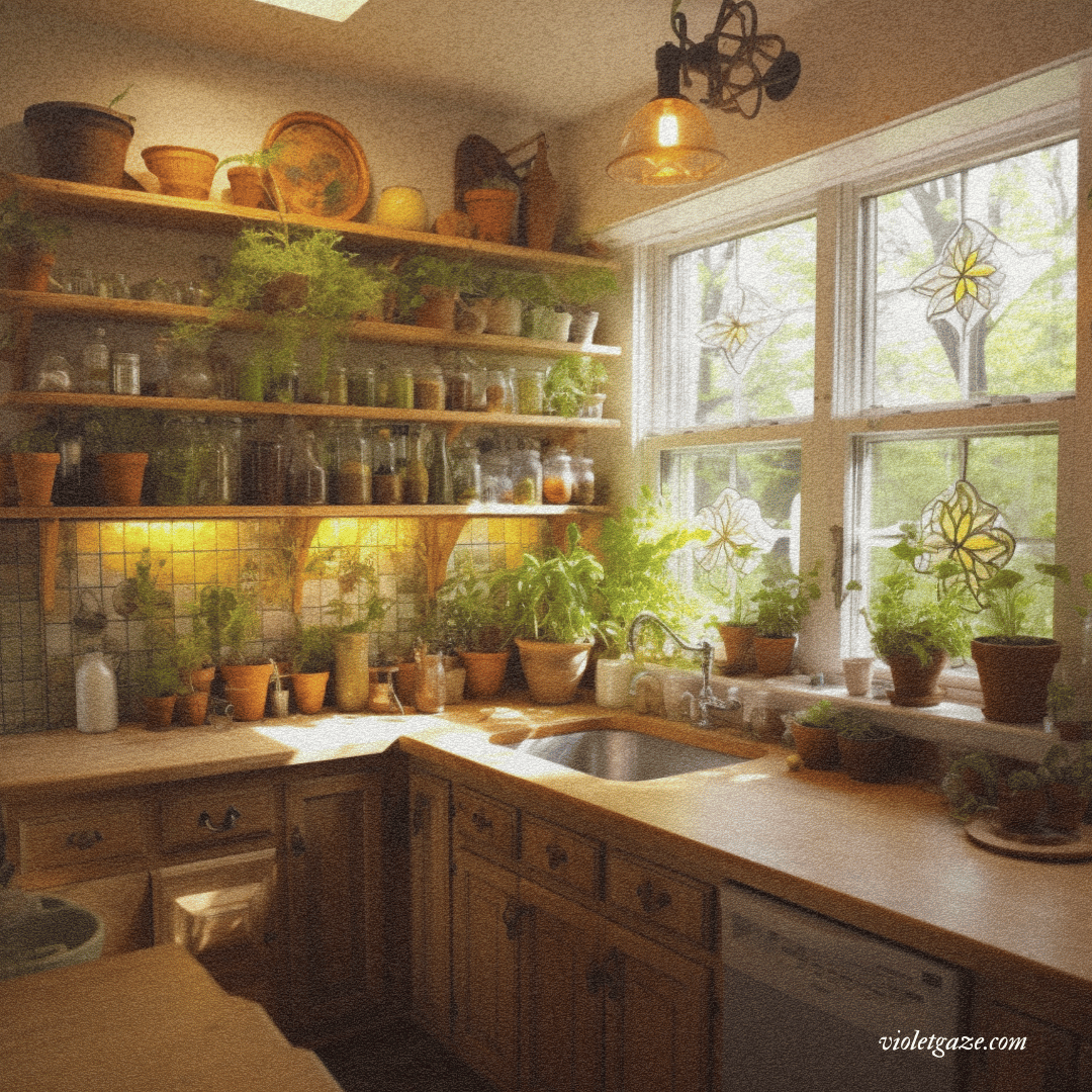 fairycore yellow kitchen warm sunlight