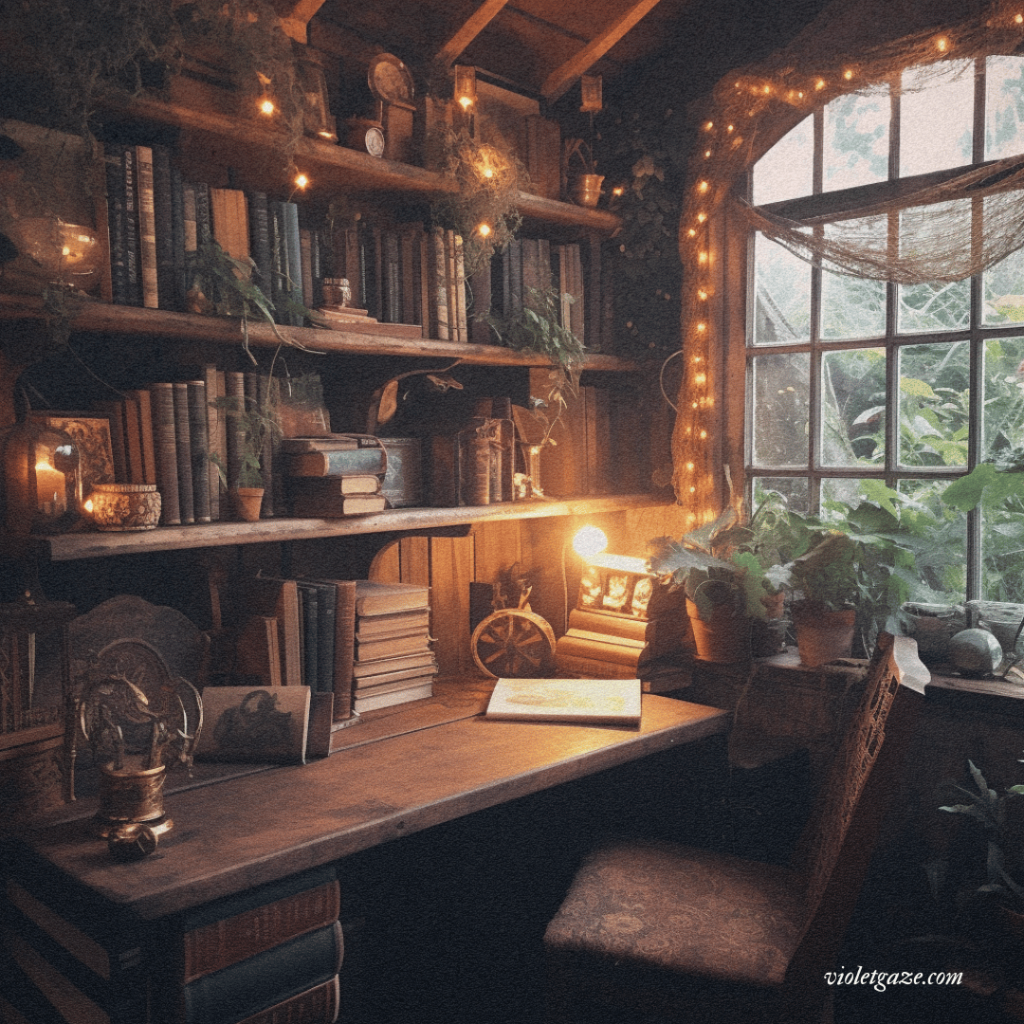 corner office with twinkle lights