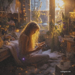 girl in fairy room golden hour