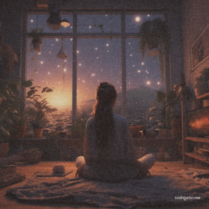 woman looking out magical window