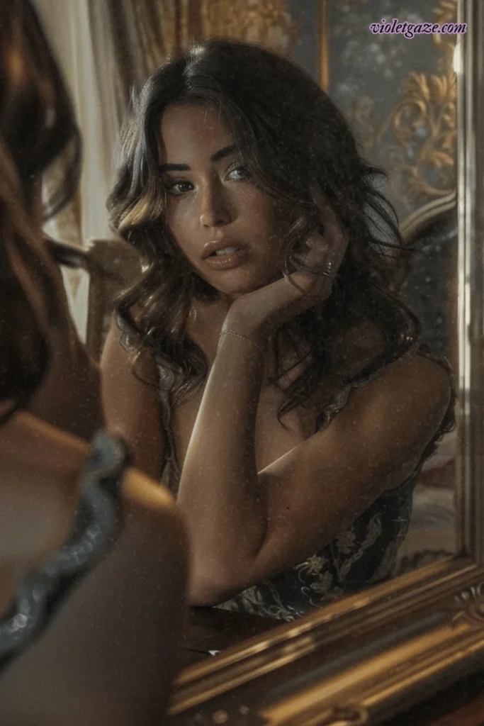 image of a girl looking at herself in the mirror 555 manifestation method