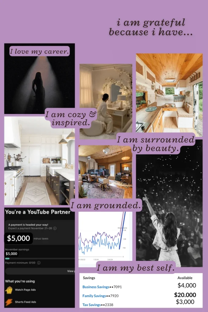 image of a mood board with the words i am grateful because i have
