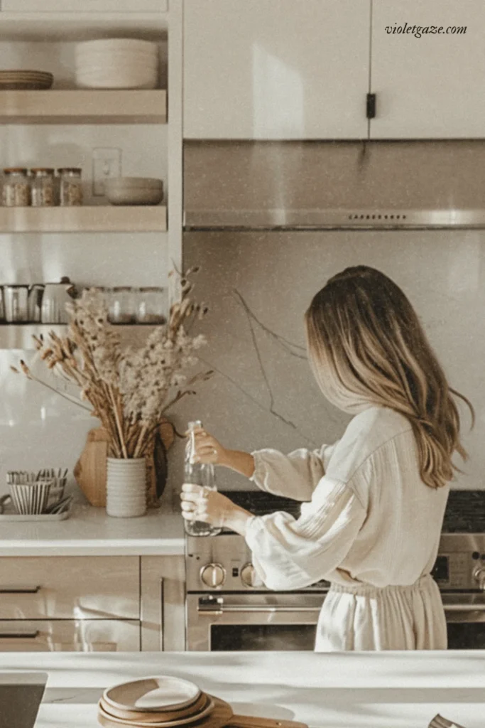 image of woman in modern kitchen with glass bowl best nontoxic home products