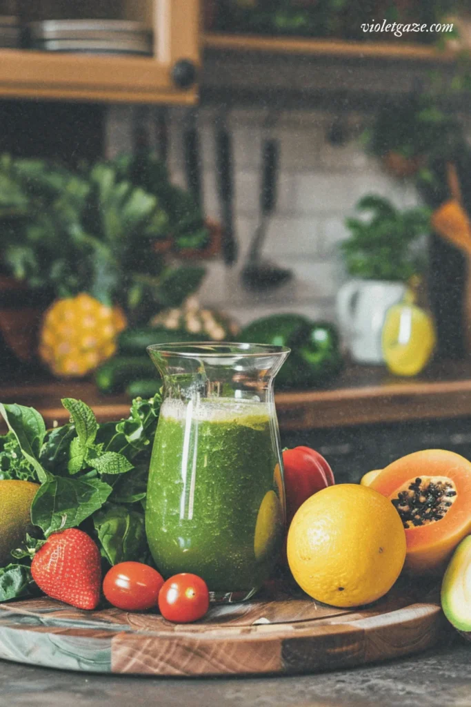 vegan drinks smoothie with fruits and vegetables