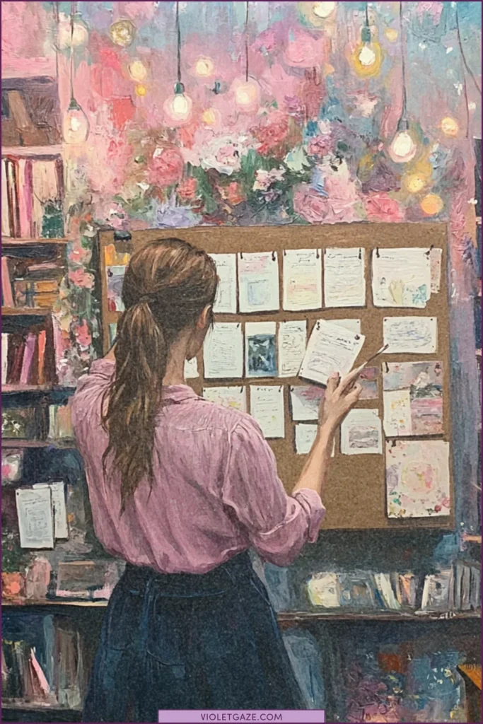 time blocking for creatives woman putting up cards