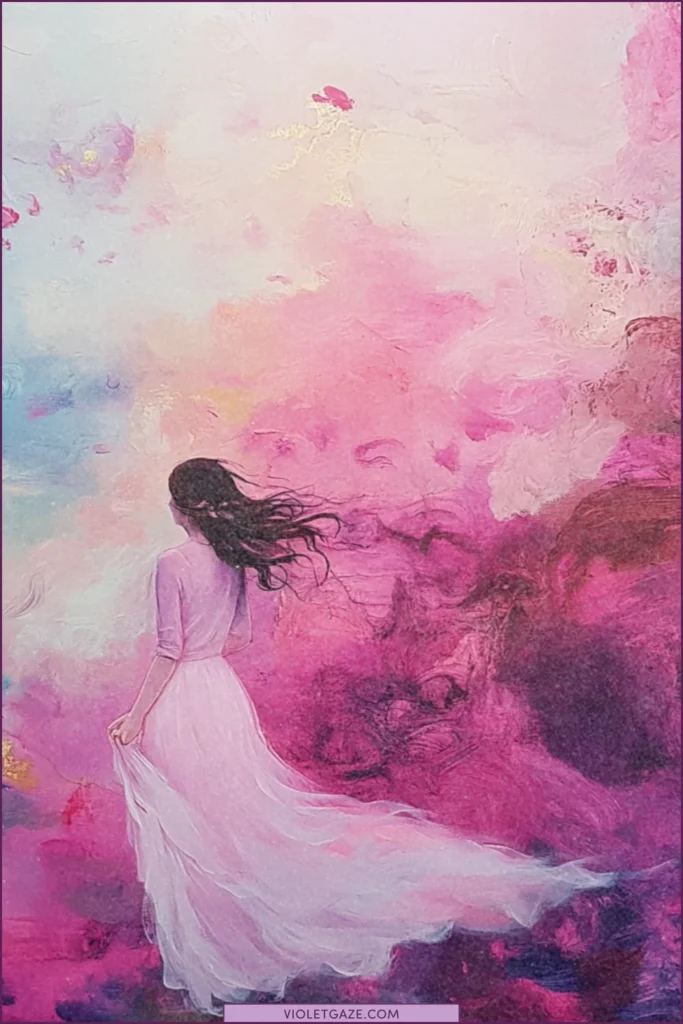 Woman braiding creative energy streams in a mystical studio space (2)