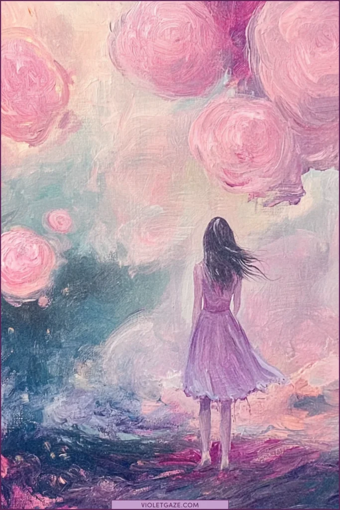 Woman collecting inspiration from floating creative spirits