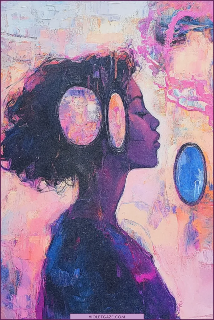 Woman discovering her artistic style through floating mirrors
