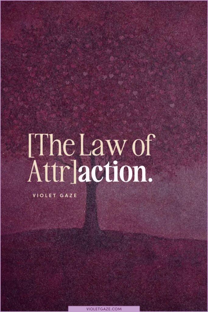 action in law of attraction with heart tree background