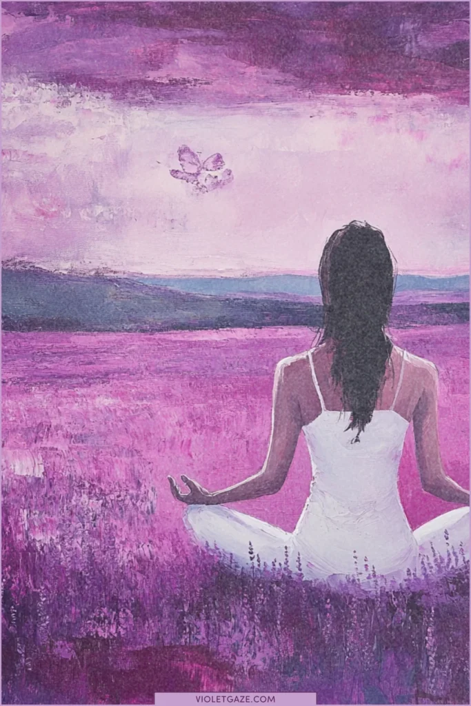 woman meditating in purple valley