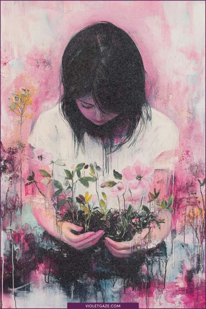 woman with beautiful plants in her hands