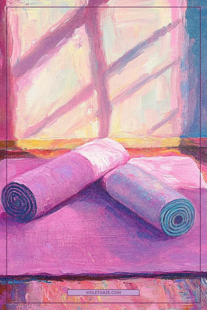 An mat next to a yoga mat in a sunlit space