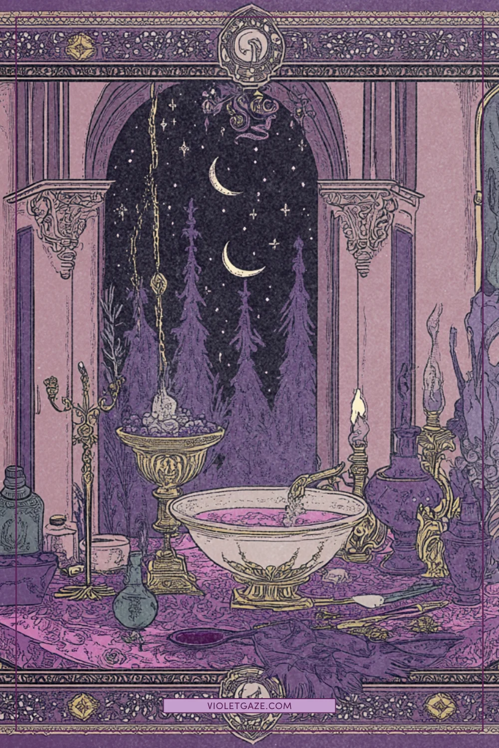 mystical self-care ritual with magical objects