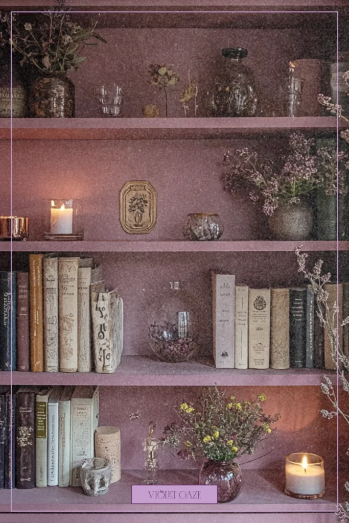 dreamy aesthetic pretty purple shelf